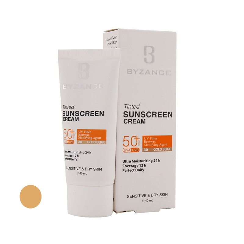 کرم ضد آفتاب رنگی صورت بیزانس SPF 50 مدل Gold Beight 30 ‌محافظ در برابر UVA/UVB مناسب برای پوست خشک حساس حجم 40 میلی‌لیتر