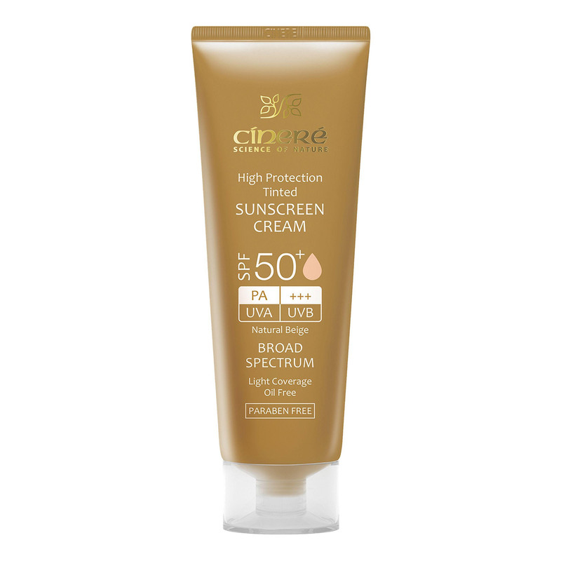 کرم ضد آفتاب رنگی سینره، SPF 50، مدل Natural Beige، مناسب انواع پوست با تنالیته متوسط و حجم 50 میلی‌لیتر، محافظت‌کننده در برابر اشعه‌های UVA و UVB، مرطوب‌کننده و فاقد پارابن، PA+++، دارای فرمولاسیون فاقد چربی و آنتی اکسیدان، با ماندگاری 2 ساعته