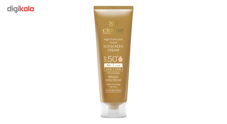 کرم ضد آفتاب رنگی سینره، SPF 50، مدل Natural Beige، مناسب انواع پوست با تنالیته متوسط و حجم 50 میلیلیتر، محافظتکننده در برابر اشعههای UVA و UVB، مرطوبکننده و فاقد پارابن، PA+++، دارای فرمولاسیون فاقد چربی و آنتی اکسیدان، با ماندگاری 2 ساعته
