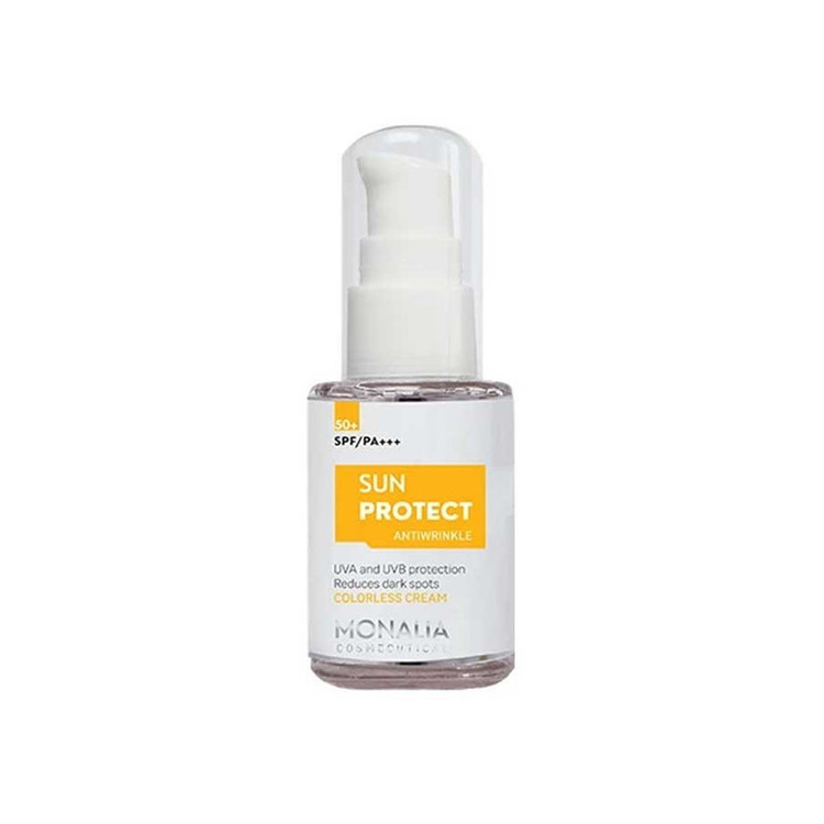 کرم ضد آفتاب بیرنگ مونالیا، 50 SPF، مدل SUNPROTECT، مناسب انواع پوست با حجم 30 میلیلیتر، محافظتکننده در برابر اشعههای UVA و UVB، ضد آب، PA+++، ضد چروک، دارای فرمولاسیون کلاژن، ویتامینهای E، C و B، بدون پارابن، الکل و چربی، با ماندگاری 3 ساعته