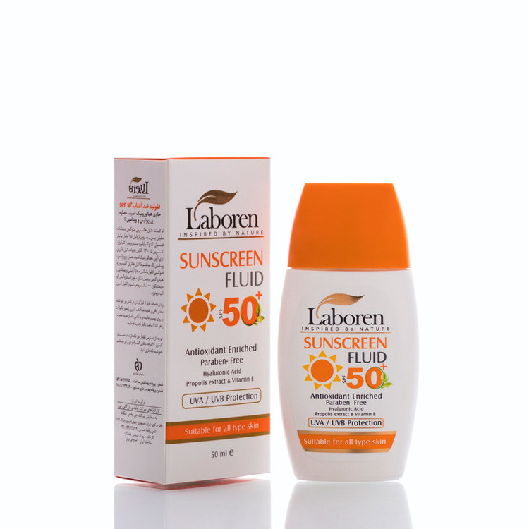 فلوئید ضد آفتاب بیرنگ دست، صورت لابورن SPF 50 مدل Hyaluronic Acid محافظ UVA ،UVB مناسب برای انواع پوست حجم 50 میلیلیتر