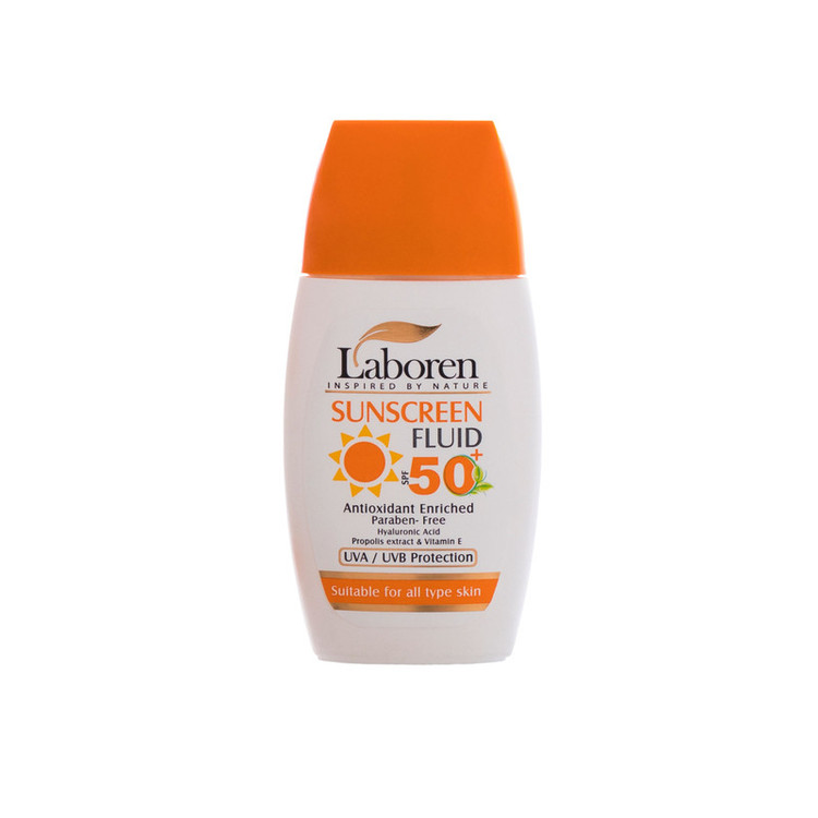 فلوئید ضد آفتاب بیرنگ دست، صورت لابورن SPF 50 مدل Hyaluronic Acid محافظ UVA ،UVB مناسب برای انواع پوست حجم 50 میلیلیتر