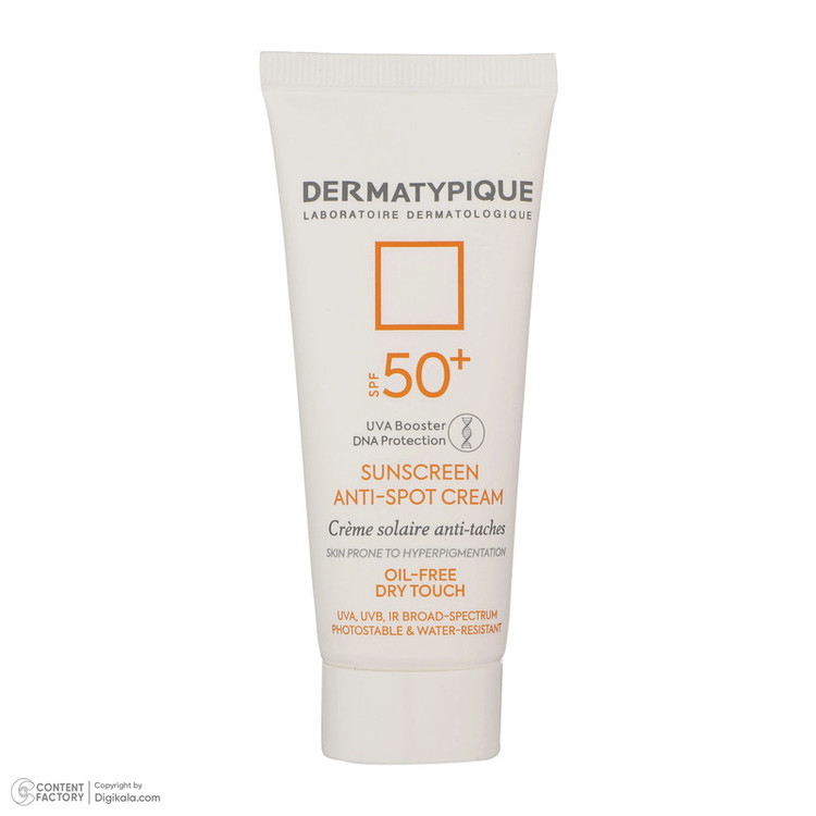 کرم ضدآفتاب بیرنگ درماتیپیک SPF50 مدل Anti spot مناسب انواع پوست، حجم 40 میلیلیتر