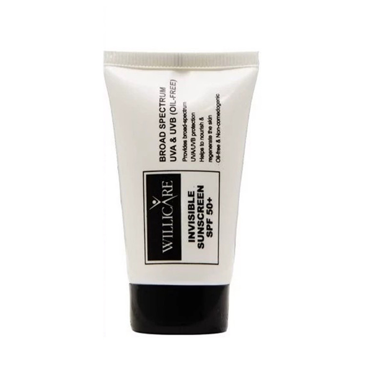 کرم ضد آفتاب بی رنگ صورت ویلی کر SPF 50 مدل اینویزیبل محافظ در برابر اشعه UVA و UVB مناسب برای انواع پوست حجم 40 میلیلیتر