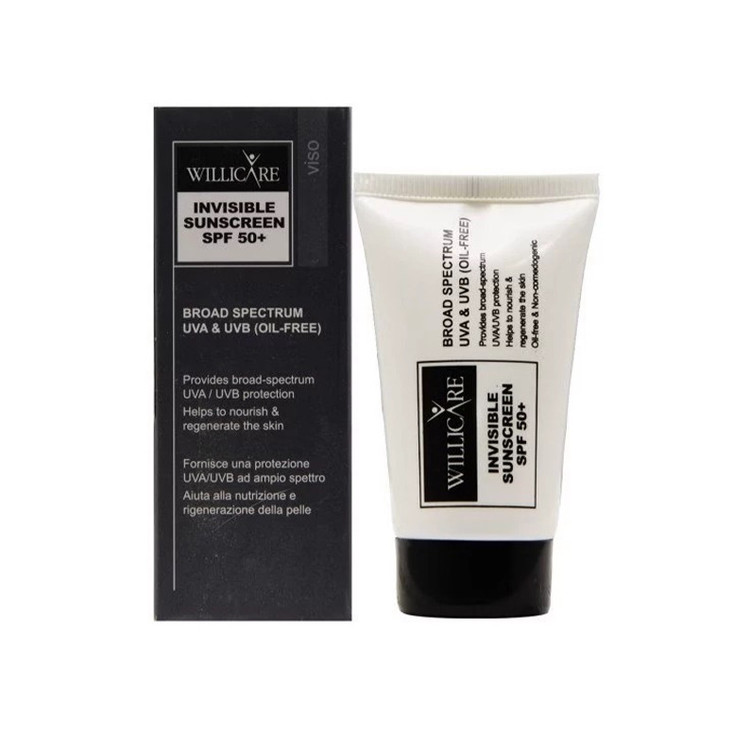 کرم ضد آفتاب بی رنگ صورت ویلی کر SPF 50 مدل اینویزیبل محافظ در برابر اشعه UVA و UVB مناسب برای انواع پوست حجم 40 میلیلیتر