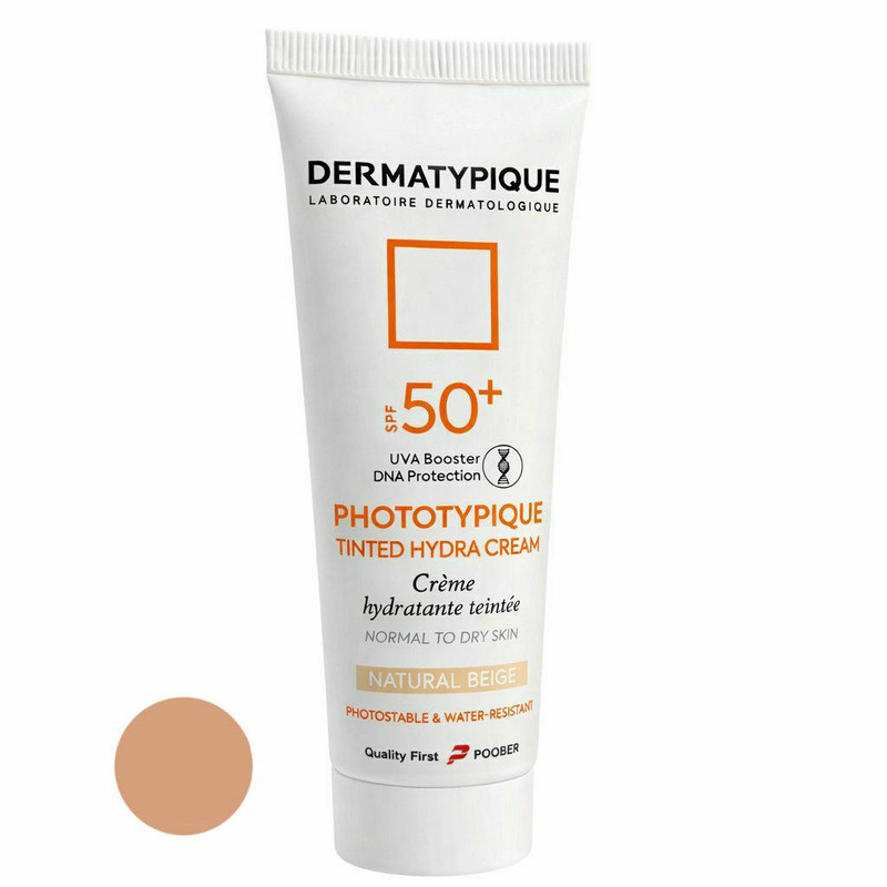 کرم ضد آفتاب رنگی صورت و گردن درماتیپیک spf50 مدل هیدرا محافظ UVA,UVB,IR مناسب برای پوست خشک حجم ۵۰ میلی لیتر