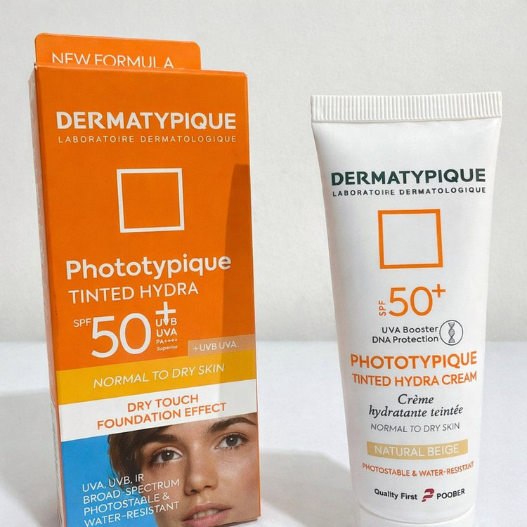 کرم ضد آفتاب رنگی صورت و گردن درماتیپیک spf50 مدل هیدرا محافظ UVA,UVB,IR مناسب برای پوست خشک حجم ۵۰ میلی لیتر