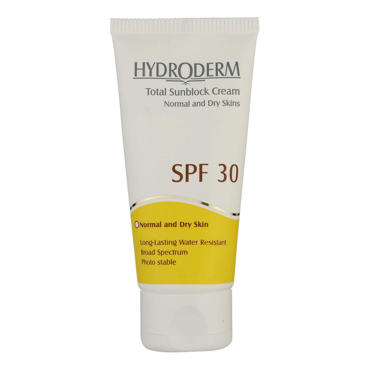 کرم ضدآفتاب بیرنگ هیدرودرم SPF30، مناسب پوستهای نرمال و خشک، حجم 50 میلیلیتر