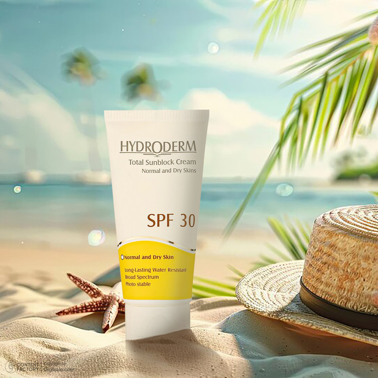 کرم ضدآفتاب بیرنگ هیدرودرم SPF30، مناسب پوستهای نرمال و خشک، حجم 50 میلیلیتر