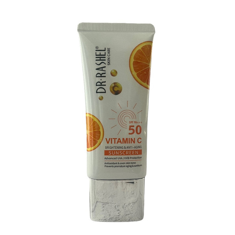 کرم ضد آفتاب بدون رنگ دکتر راشل SPF 50 مدل ویتامین سی مناسب انواع پوست حجم 50 میلیلیتر