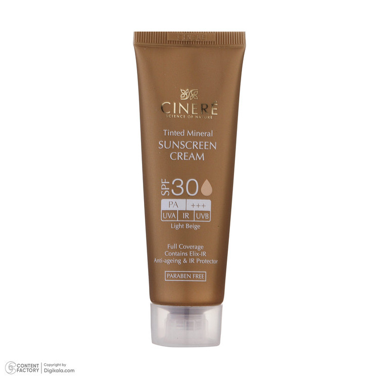 کرم ضدآفتاب رنگی سینره مدل SPF30 مناسب انواع پوست، حجم 50 میلیلیتر