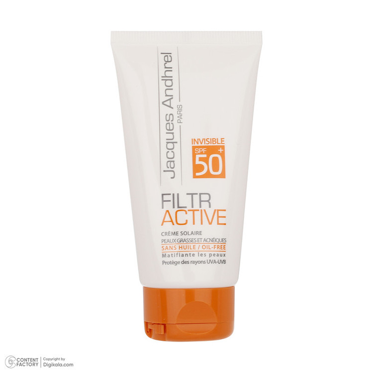 کرم ضد آفتاب بدون رنگ ژاک آندرل پاریس SPF 50 مدل FILTR ACTIVE مناسب پوستهای چرب و مستعد آکنه حجم 50 میلیلیتر