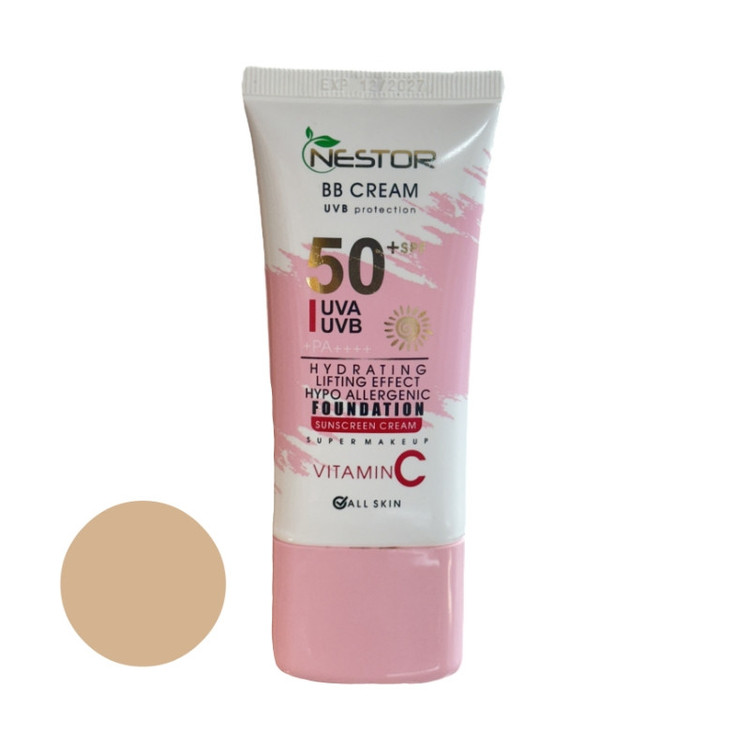 کرم ضد آفتاب رنگی نستور SPF 50 شماره 1 مدل ویتامین c مناسب پوستهای خشک حجم 50 میلیلیتر