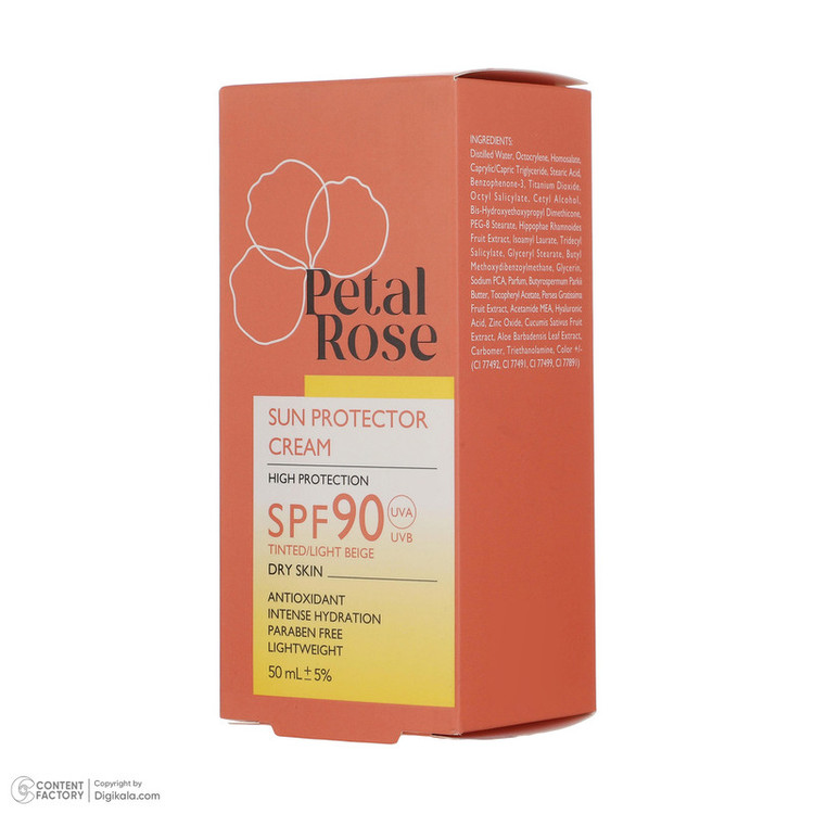کرم ضد آفتاب رنگی پتال رز SPF 90 مدل 01 مناسب پوست خشک حجم 50 میلیلیتر