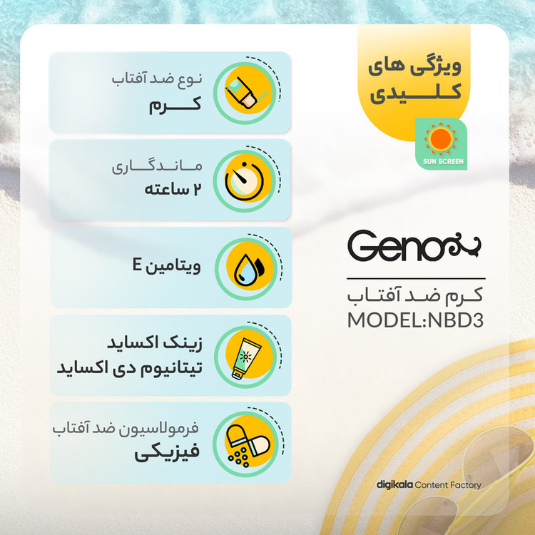 کرم ضدآفتاب رنگی ژنوبایوتیک SPF50 مدل NBD3، مناسب پوستهای خشک و معمولی، حجم 50 میلیلیتر