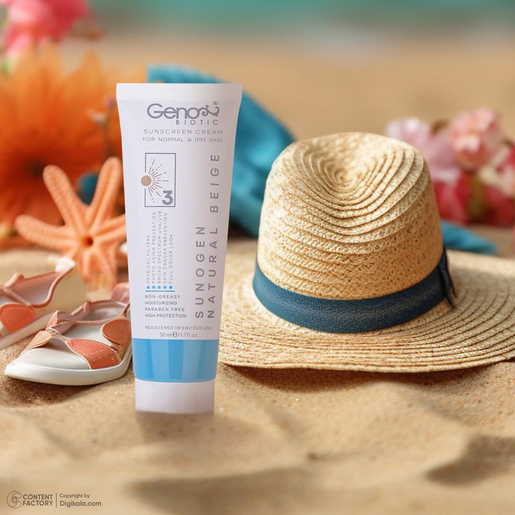 کرم ضدآفتاب رنگی ژنوبایوتیک SPF50 مدل NBD3، مناسب پوستهای خشک و معمولی، حجم 50 میلیلیتر