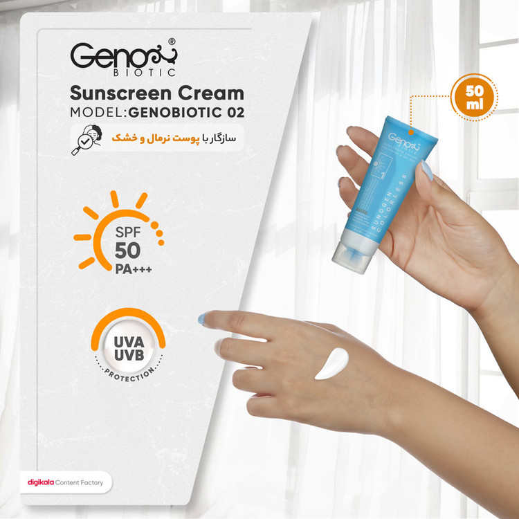کرم ضدآفتاب ژنوبایوتیک مدل 02، حجم 50 میلیلیتر
