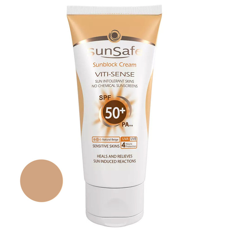 کرم ضدآفتاب رنگی سانسیف SPF50 مدل Viti-Sense، مناسب پوستهای حساس، حجم 50 میلیلیتر