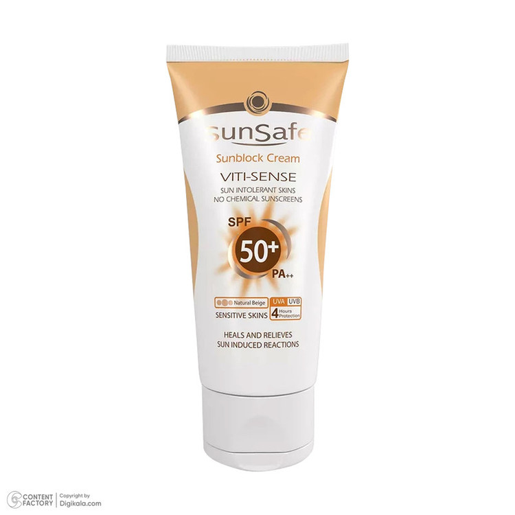 کرم ضدآفتاب رنگی سانسیف SPF50 مدل Viti-Sense، مناسب پوستهای حساس، حجم 50 میلیلیتر
