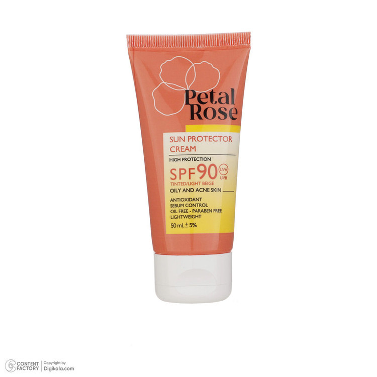 کرم ضد آفتاب رنگی پتال رز SPF 90 مدل 01 مناسب پوستهای چرب حجم 50 میلیلیتر