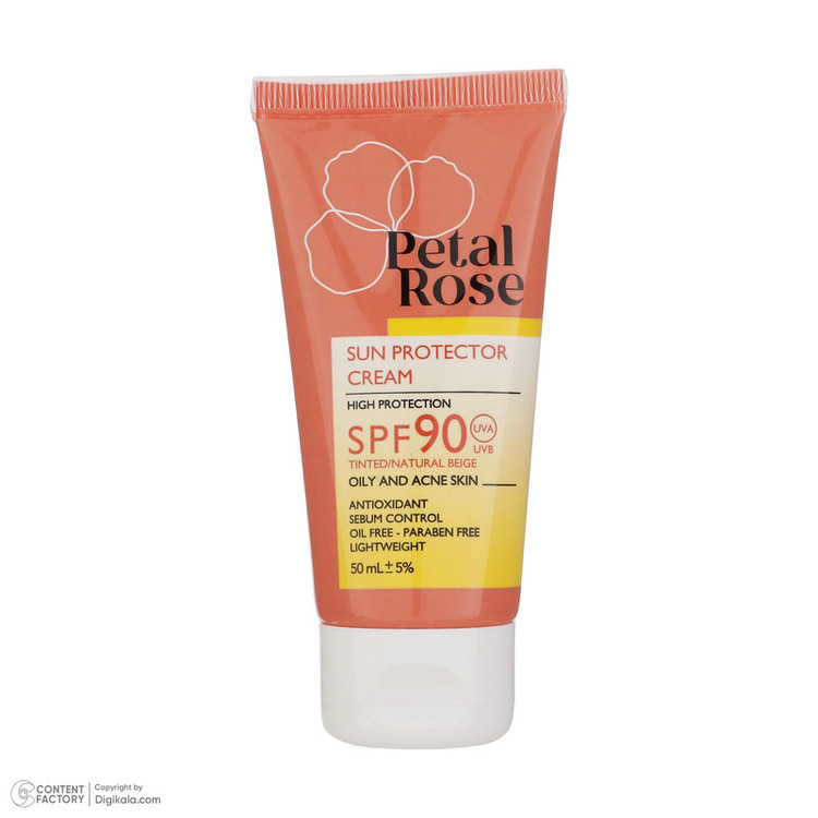 کرم ضد آفتاب رنگی پتال رز SPF 90 مدل 01 مناسب پوستهای چرب حجم 50 میلیلیتر