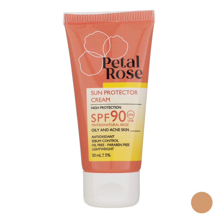 کرم ضد آفتاب رنگی پتال رز SPF 90 مدل 01 مناسب پوستهای چرب حجم 50 میلیلیتر