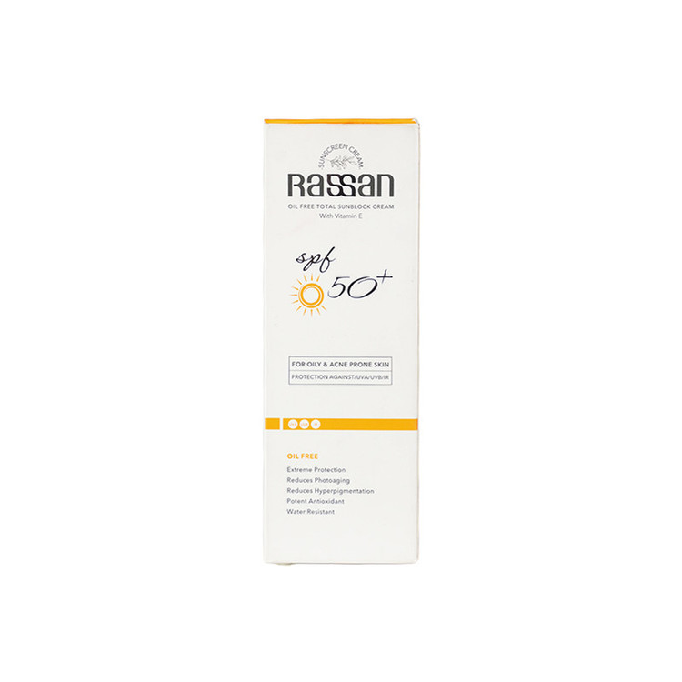 کرم ضد آفتاب بیرنگ صورت راسن SPF 50 مدل ویتامین E محافظ در برابر UVA/UVB مناسب برای پوست چرب حجم 40 میلیلیتر