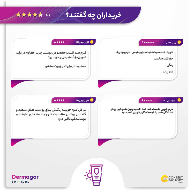 کرم ضدآفتاب رنگی درماگور SPF50 مدل 3 در 1، مناسب پوستهای مختلط، حجم 40 میلیلیتر
