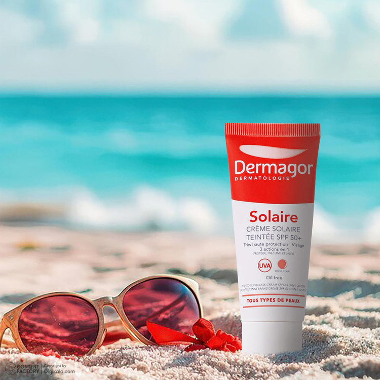 کرم ضدآفتاب رنگی درماگور SPF50 مدل 3 در 1، مناسب پوستهای مختلط، حجم 40 میلیلیتر