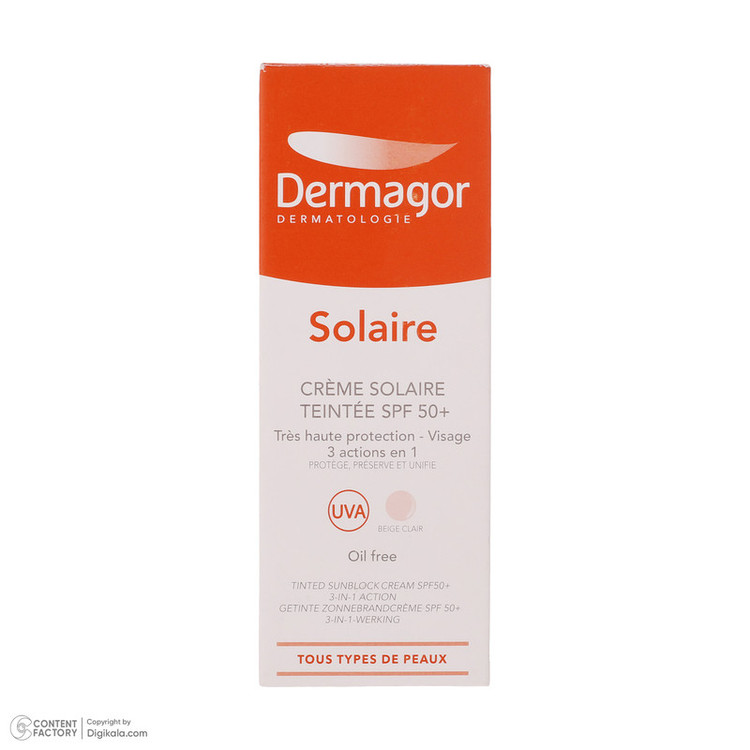 کرم ضدآفتاب رنگی درماگور SPF50 مدل 3 در 1، مناسب پوستهای مختلط، حجم 40 میلیلیتر