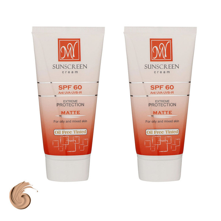 کرم ضد آفتاب رنگی مای SPF60 مدل UVA UVB مناسب پوستهای چرب و مختلط حجم 50 میلیلیتر بسته دو عددی