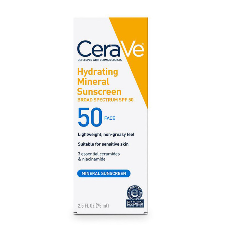 لوسیون ضد آفتاب بدون رنگ سراوی SPF 50 مدل Hydrating Mineral مناسب انواع پوست حجم 75 میلیلیتر