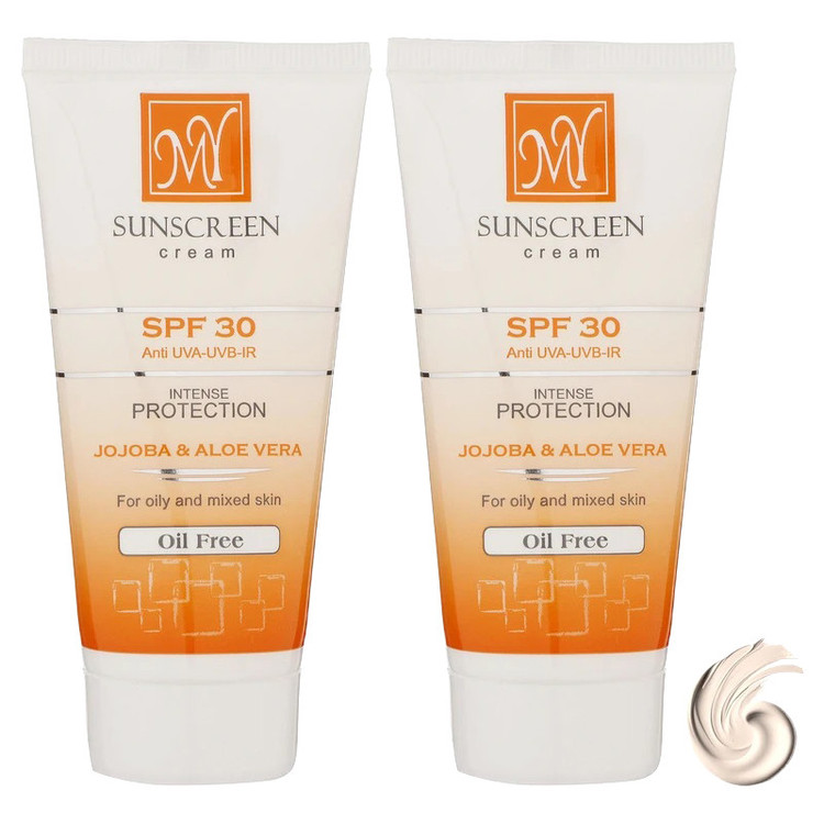 کرم ضد آفتاب بی رنگ صورت، بدن و گردن مای SPF 30 مدل Intense Protection محافظ در برابر اشعه UVA و UVB مناسب برای پوستهای چرب و مختلط حجم 50 میلیلیتر مجموعه دو عددی