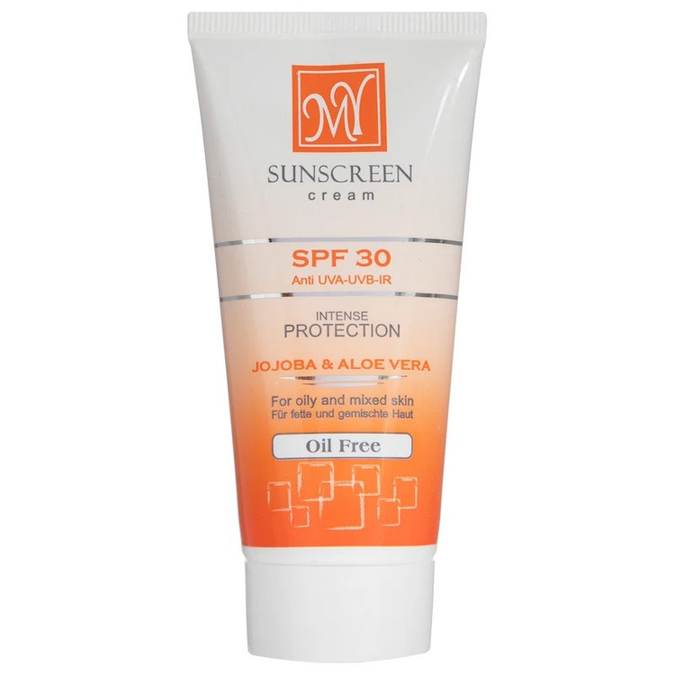 کرم ضد آفتاب بی رنگ صورت، بدن و گردن مای SPF 30 مدل Intense Protection محافظ در برابر اشعه UVA و UVB مناسب برای پوستهای چرب و مختلط حجم 50 میلیلیتر مجموعه دو عددی