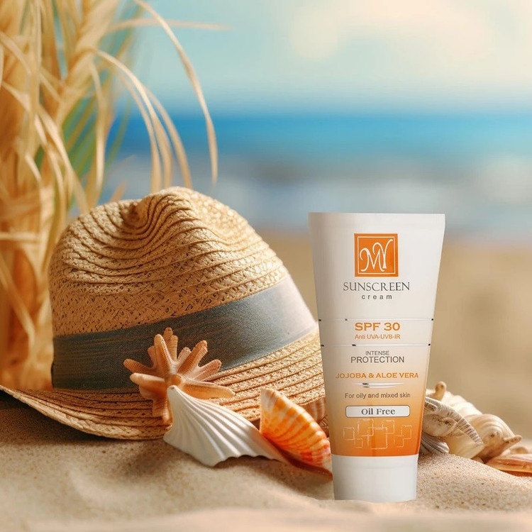 کرم ضد آفتاب بی رنگ صورت، بدن و گردن مای SPF 30 مدل Intense Protection محافظ در برابر اشعه UVA و UVB مناسب برای پوستهای چرب و مختلط حجم 50 میلیلیتر مجموعه دو عددی