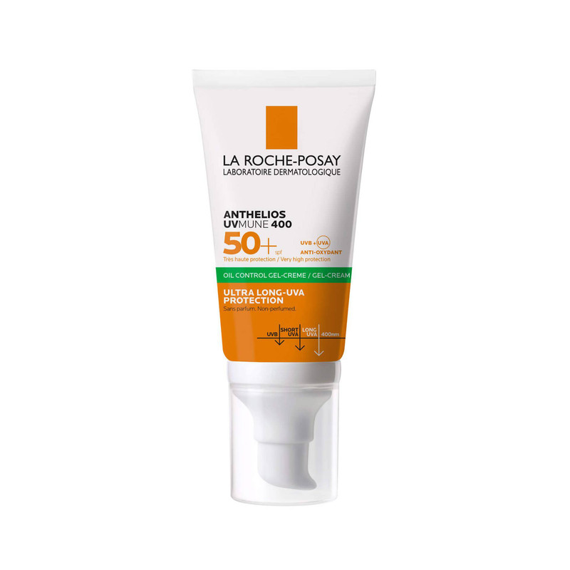 ژل کرم ضد آفتاب بی‌رنگ لاروش پوزای، SPF 50، مدل UVMune400 OilControl، مناسب پوست‌های چرب، حساس و مختلط با حجم 50 میلی‌لیتر، ضد آب، محافظت‌کننده در برابر اشعه‌های UVA و PA ،UVB++++، ضد لک، دارای فرمولاسیون فاقد چربی و آنتی اکسیدان، با ماندگاری 2 ساعته