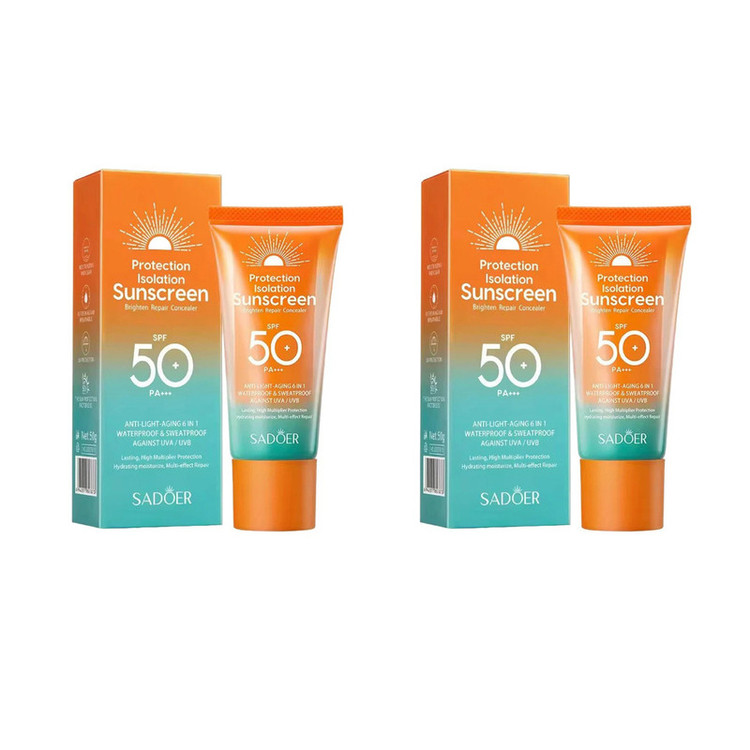 کرم ضد آفتاب بدون رنگ سادور SPF 50 مدل PI محافظ UVA ،UVB و PA+++، ضد حساسیت، ضد چروک و ضد پیری، مناسب انواع پوست وزن 50 گرم بسته 2 عددی