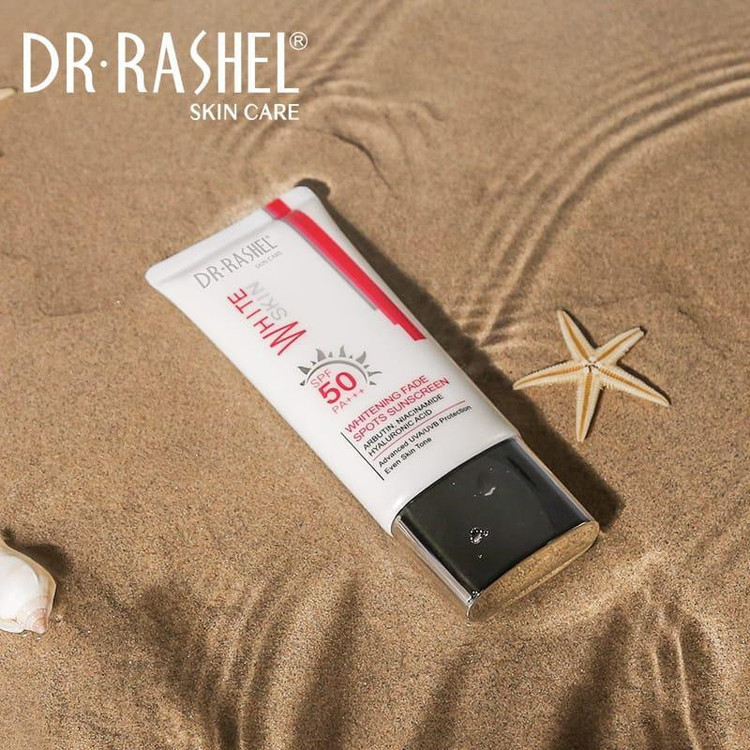 کرم ضد آفتاب بدون رنگ دکتر راشل SPF 50 مدل Whitening Fade Spots مناسب برای انواع پوست حجم 50 میلی لیتر