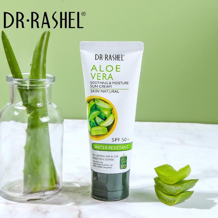 کرم ضد آفتاب بدون رنگ دکتر راشل SPF 50 مدل Aloevera مناسب انواع پوست حجم 60 میلیلیتر
