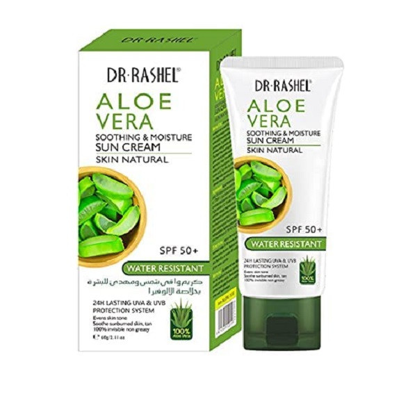 کرم ضد آفتاب بدون رنگ دکتر راشل SPF 50 مدل Aloevera مناسب انواع پوست حجم 60 میلیلیتر