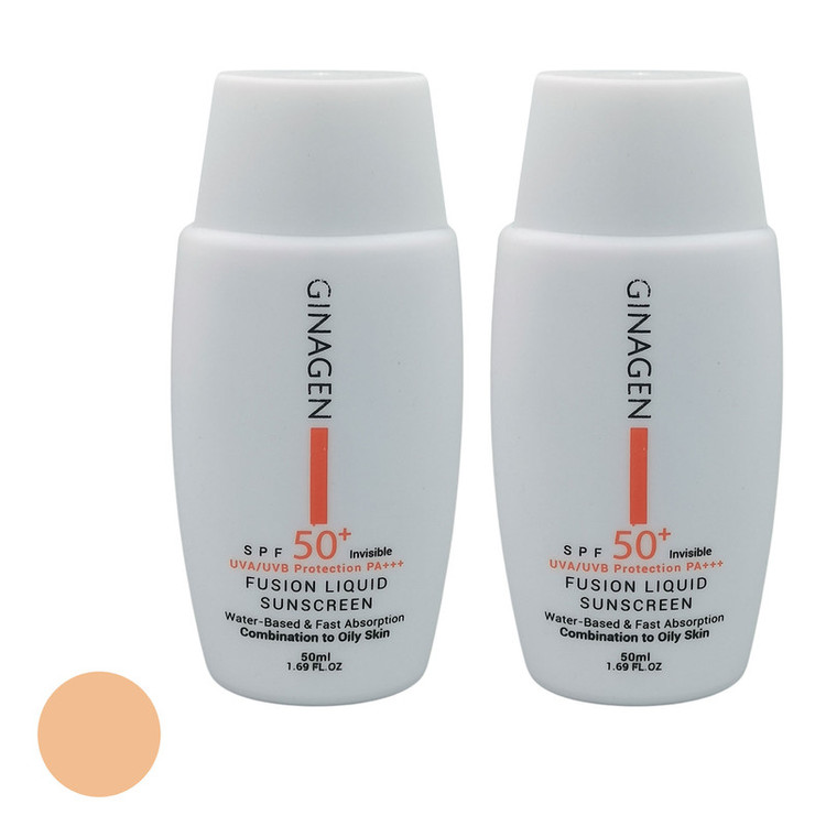کرم ضد آفتاب رنگی ژیناژن SPF 50 مدل 00 مناسب پوستهای مختلط و چرب حجم 50 میلیلیتر مجموعه دو عددی