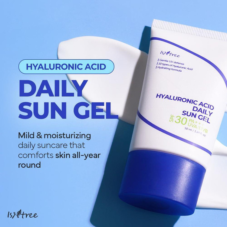 کرم ضد آفتاب بی رنگ ایزنتری SPF 30 مدل هیالورونیک اسید محافظ UVA ،UVB، مرطوب کننده قوی، مناسب برای انواع پوست حجم 50 میلیلیتر