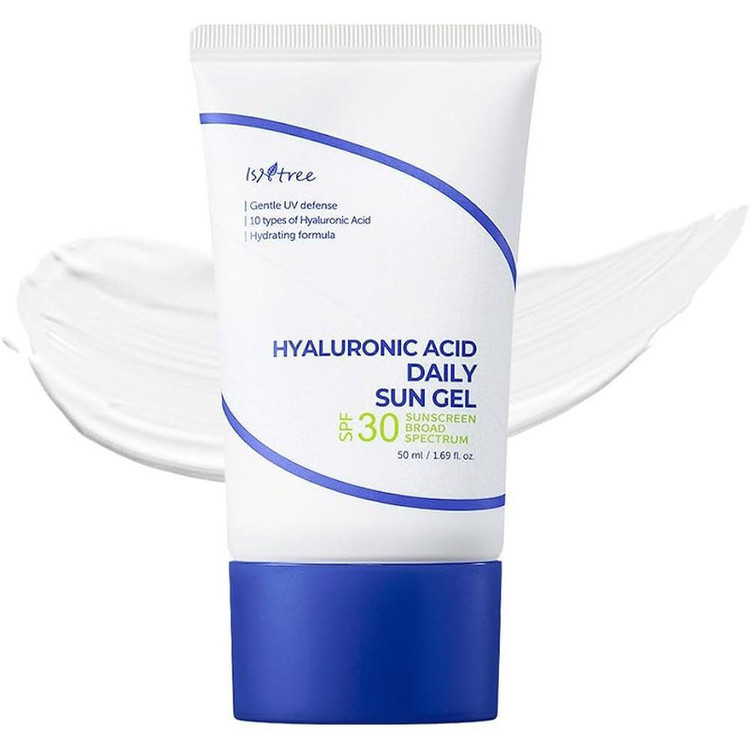 کرم ضد آفتاب بی رنگ ایزنتری SPF 30 مدل هیالورونیک اسید محافظ UVA ،UVB، مرطوب کننده قوی، مناسب برای انواع پوست حجم 50 میلیلیتر