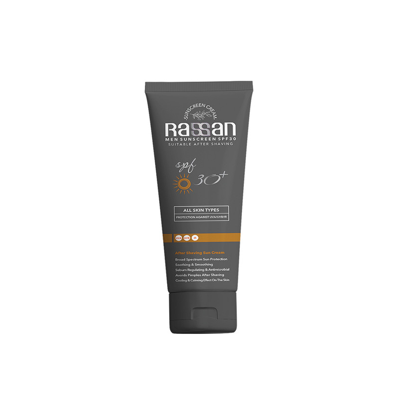 کرم ضد آفتاب بی‌رنگ آقایان صورت راسن SPF 30مدل افترشیو محافظ در برابر UVA/UVB ‌مناسب برای پوست چرب حجم 40 میلی‌لیتر