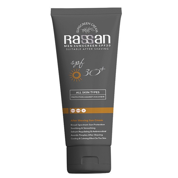 کرم ضد آفتاب بیرنگ آقایان صورت راسن SPF 30مدل افترشیو محافظ در برابر UVA/UVB مناسب برای پوست چرب حجم 40 میلیلیتر