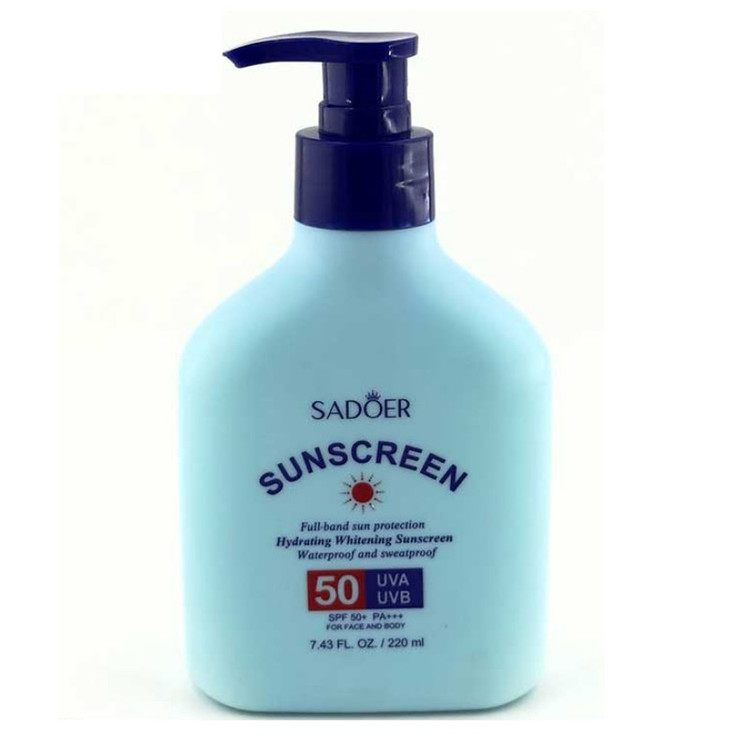 کرم ضد آفتاب بی رنگ سادور SPF 50 مدل روشن کننده محافظ UVA ،UVB و PA+++، ضد حساسیت، ضد چروک و ضد پیری، مناسب برای انواع پوست حجم 220 میلی لیتر