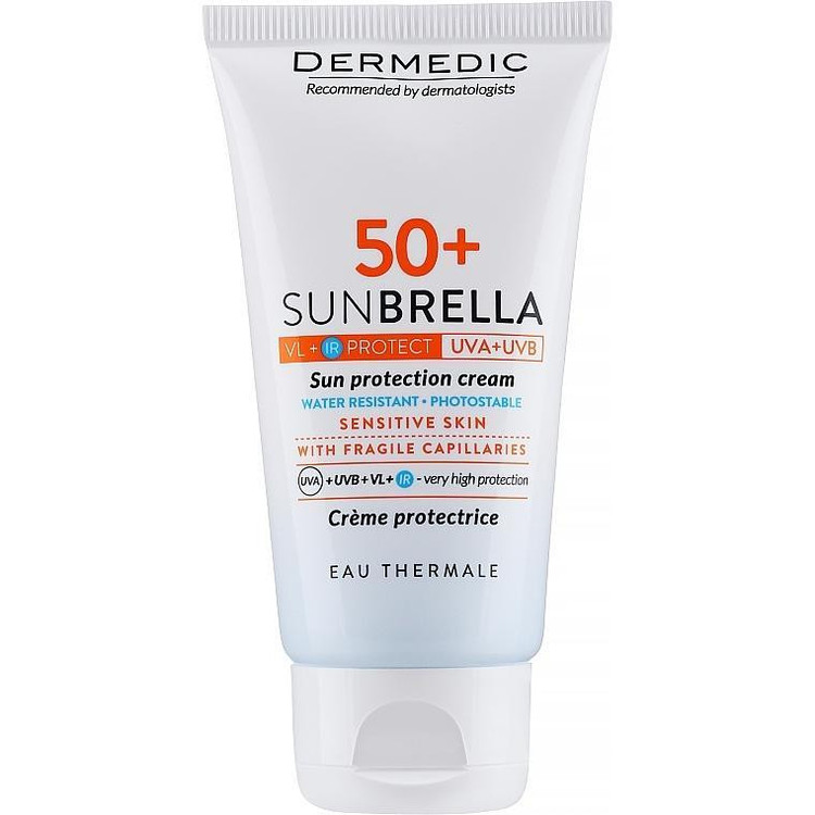 کرم ضد آفتاب بدون رنگ درمدیک SPF 50 مدل fragile مناسب پوستهای حساس حجم 50 میلیلیتر