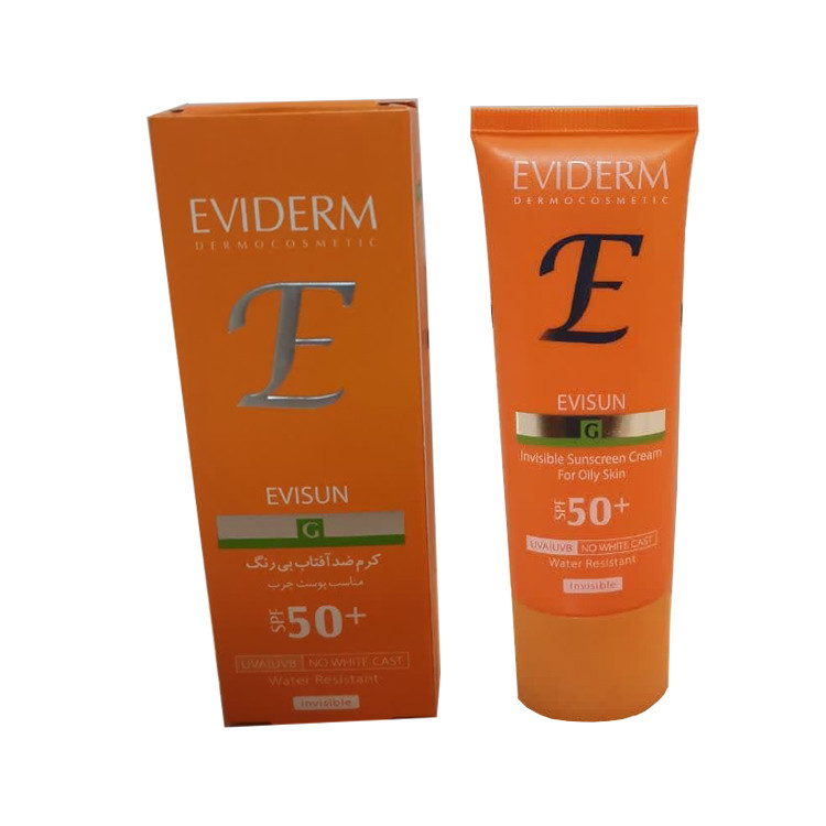 کرم ضد آفتاب رنگی اویدرم SPF50 مدل Evisun مناسب پوست های چرب حجم 40 میلی لیتر
