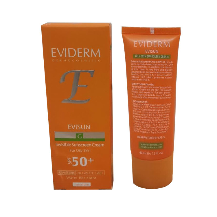 کرم ضد آفتاب رنگی اویدرم SPF50 مدل Evisun مناسب پوست های چرب حجم 40 میلی لیتر