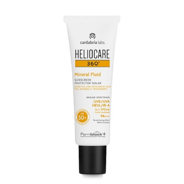 فلوئید ضد آفتاب بدون رنگ هلیوکر SPF 50 مدل Mineral Fluid مناسب انواع پوست حجم 50 میلیلیتر
